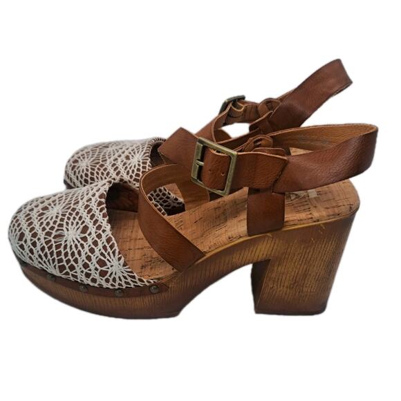 Korks Natalia Women’s SZ 9 Slingback Sandals Platform Block Heel Crochet BOHO - Picture 1 of 9